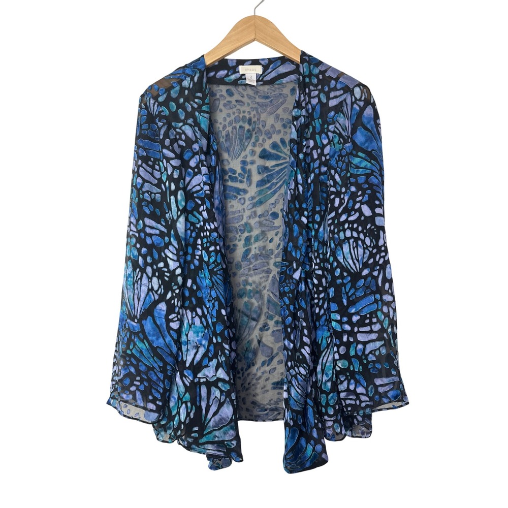 Chico's Burnout Velvet Topper Cardigan Butterfly Blue Womens Large Whimsygoth